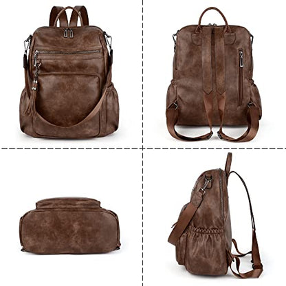 UTO Women Backpack Purse Leather Vegan Ladies Fashion Designer Rucksack Convertible Travel Shoulder Bag with Tassel - color: 01226 Coffee, size: Large