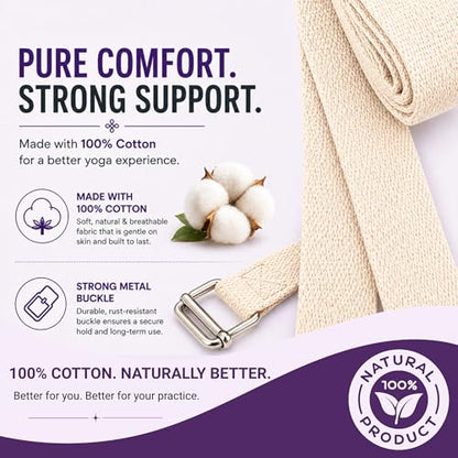 Yogikuti Premium Cotton Yoga Strap | Adjustable Yoga Belt for Stretching, Flexibility, Balance & Alignment | Yoga Accessories for Beginners, Pilates, Meditation, Exercise, Fitness & Physical Therapy - size: 7Ft(2mtr)