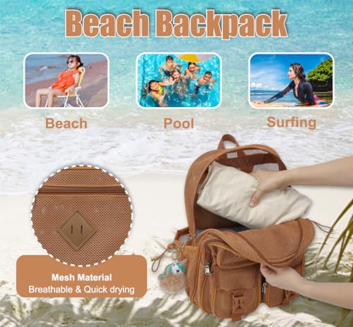 Mesh Backpack for Girls Boys, Heavy Duty Semi-Transparent Mesh Bookbag Womens Mens Mesh Backpacks for School, Sports, Beach, Swimming, Travel Khaki - color: Khaki