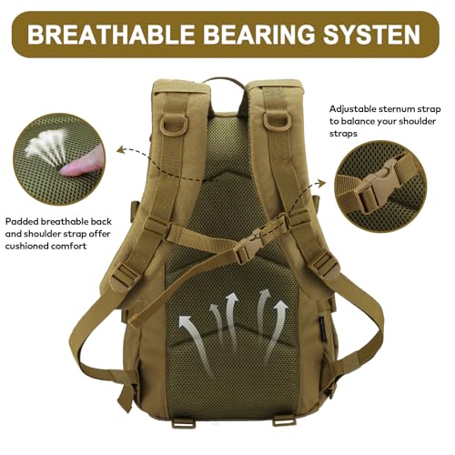 25L Hiking Backpack Small Tactical Backpack Daypack Camping Trekking Hunting Molle Pack for Men Women, Khaki - color: Khaki