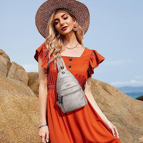 LATMAP 7L Sling Bag For Women Faux Leather Anti Theft Small Casual Daypack Backpack Fanny Pack Crossbody Chest Bags Purse Waterproof Light Grey - color: Greyish