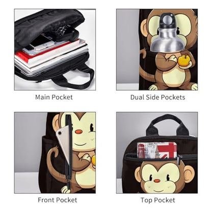 Cartoon monkey holding fruit Travel Backpack for Men & Women 14 inch Laptop Backpack Waterproof Work Back Pack - color: Cartoon Monkey Holding Fruit