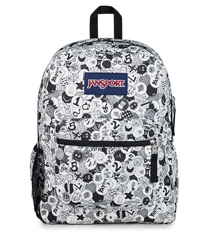 JanSport Cross Town Backpack - Simple Bag for Everyone with 1 Main Compartment, Front Utility Pocket - Premium Class Accessories - Doodle Dots - color: Doodle Dots Black/White/Grey