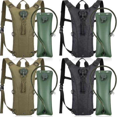 4 Pack Tactical Hydration Backpack with 3L Water Bladder Military Daypack Water Backpack Lightweight Hydration Back Pack for Running Cycling Climbing Hiking for Men Women - style: Green and Black