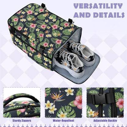 Travel Backpack with Shoe Compartment, 20L Large Capacity Laptop Backpack for Men Women, Tropical Flowers Leaves Daypack for Traveling Hiking Carry On
