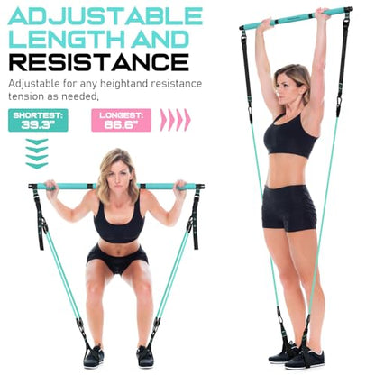 Pilates Bar Kit with Resistance Bands, Multifunctional Pilates Bar for Women & Men with Heavy-Duty Metal Adjustment Buckle, Pilates Home Equipment for Full BodyWorkouts - color: Blue