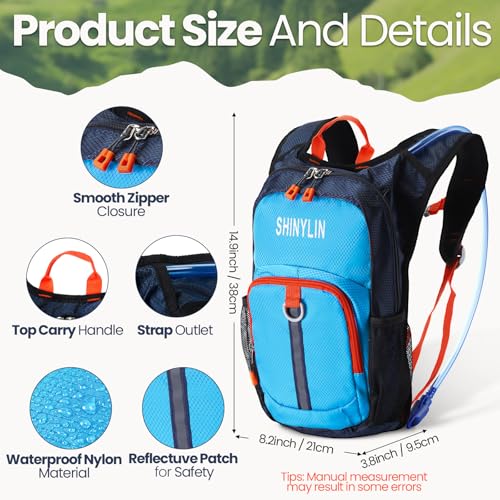 Shinylin 3 Pcs Kids Hydration Backpack with 1.5 L Water Bladder Hydration Water Backpack Lightweight Insulated Pack for Boy Girl Biking Climbing Running Hiking - color: Marine Blue,Black, Orange