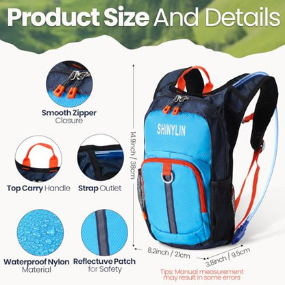 Shinylin 3 Pcs Kids Hydration Backpack with 1.5 L Water Bladder Hydration Water Backpack Lightweight Insulated Pack for Boy Girl Biking Climbing Running Hiking - color: Marine Blue,Black, Orange