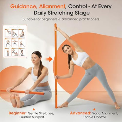 Yoga Stick, Upgraded 5ft Sturdy Steel Mobility Stick & Dumbbell Converter, Adjustable Equipment for Stretching, Posture Correction, Weightlifting, Bench Presses, Squats & Full-Body Strength Tr