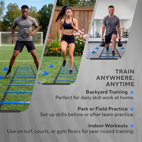 Agility Ladder Set, 12-Rung Speed Ladder + Training Cones, Soccer Training Equipment, Footwork Drills Kit, Speed & Agility Equipment, Football Practice Equipment, Basketball Gear - color: Royal Blue