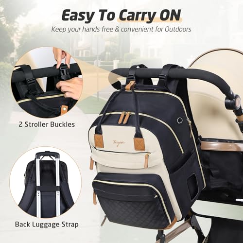 Diaper Bag Backpack - Extra Large Diaper Bag for 2 Kids Twin, Travel Baby Bags for Mom Dad 25-37L Expandable with Changing Pad Earphone Hole, Apricot Black - color: Black & Apricot