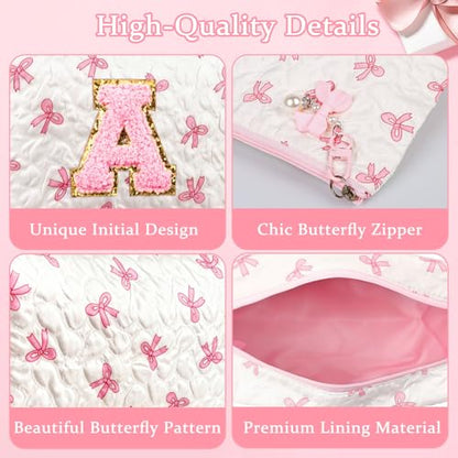 Initial Makeup Bag, Valentines Day Gifts for Women Teens Girls Birthday Gift Personalized Bow Cosmetic Bag, Quilted Cosmetic Travel Toiletry Pouch, Cute Makeup Organizer Teen Girl Gifts Trendy Stuff Z - color: Z