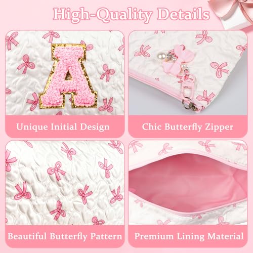 Initial Makeup Bag, Valentines Day Gifts for Women Teens Girls Birthday Gift Personalized Bow Cosmetic Bag, Quilted Cosmetic Travel Toiletry Pouch, Cute Makeup Organizer Teen Girl Gifts Trendy Stuff G - color: G