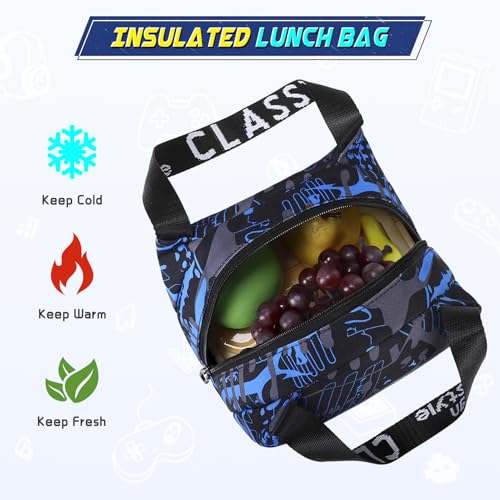 Scothen Boys Backpack, Cool Luminous Gamer School Backpacks for Boys with 14oz Insulated Water Bottle Lunch Bag Pencil Case, Kids Backpack Book Bags for Kindergarten Elementary Middle School - color: Blue Musicer