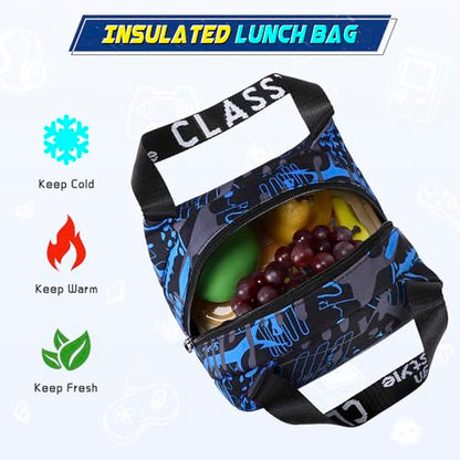 Scothen Boys Backpack, Cool Luminous Gamer School Backpacks for Boys with 14oz Insulated Water Bottle Lunch Bag Pencil Case, Kids Backpack Book Bags for Kindergarten Elementary Middle School - color: Blue Musicer