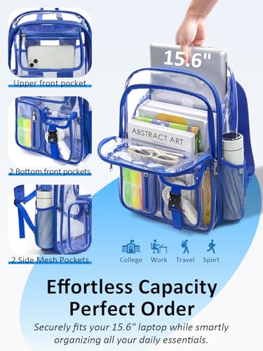 Double-Layer Clear Backpack Heavy Duty, 17 Inch Large Clear Bookbag, Transparent See Through Backpack For School, Work, College, Travel, Sport- Blue - color: 1# Blue, style: Pro Series (Double Layer)