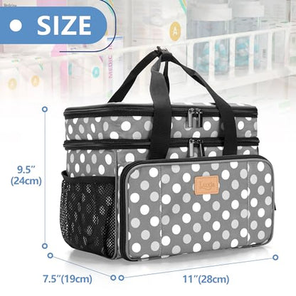 LUXJA 2 Layers Medicine Bag with Detachable Divider, Pill Bottle Organizer Suitable for Home or Travel Use, Gray Dots - color: Polka Dots