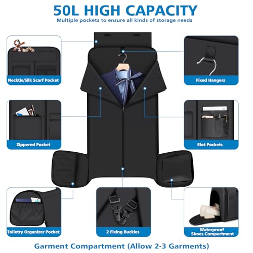 Convertible Garment Bags for Travel - Carry on Garment Duffle Bag with Backpack Straps for Men Women, 4 in 1 Large Travel Duffel Bags with Shoes Compartment Hanging Suit Dress Weekender Bag - color: A-Black
