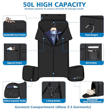 Convertible Garment Bags for Travel - Carry on Garment Duffle Bag with Backpack Straps for Men Women, 4 in 1 Large Travel Duffel Bags with Shoes Compartment Hanging Suit Dress Weekender Bag - color: A-Black