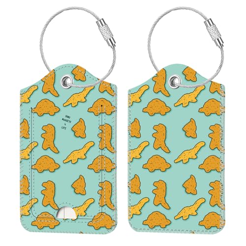 Fintie Luggage Tags, Privacy Cover ID Label with Stainless Steel Loop and Address Card for Travel Bag Suitcase - Dinosaur (2 Piece) - color: Dinosaur