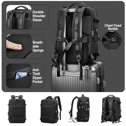 Somago Travel Unisex Backpack Carry On Casual Daypacks Rucksack Backpack Anti Theft for 15.6 Inch Laptop Business with Shoe Compartment Dry Wet Pocket USB Charger Port (Black) - color: Black