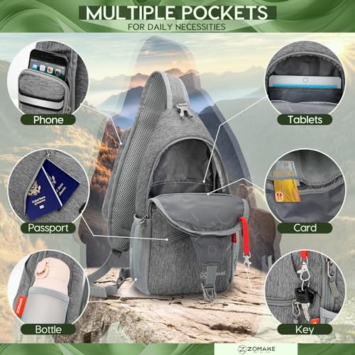 ZOMAKE Sling Bag,Small Crossbody Sling Backpack,Water Resistant Shoulder Daypack for Travel,Anti Thief Chest Bag for Hiking(Gray-Black) - color: Gray-black