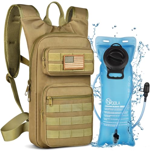 NOOLA Hydration Backpack with 3L TPU Water Bladder, Tactical Molle Water Backpack for Men Women, Hydration Pack for Hiking, Biking, Running and Climbing - color: Tan