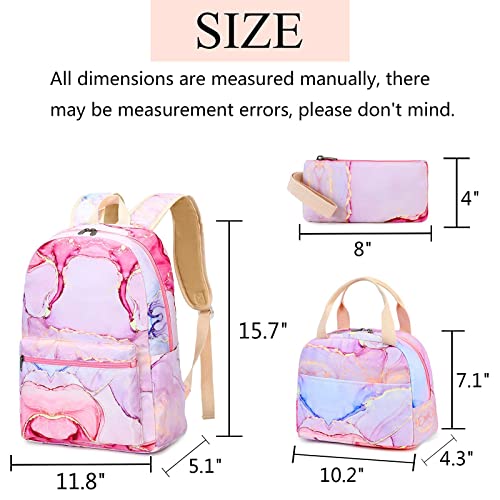 LOIDOU Backpack for Teen Girls Bookbags School Backpack with Lunch Box and Pencil Case 3 in 1 School Bags Set - color: Pink