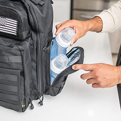 Dad Diaper Bag - Molle-Style Military Diaper Backpack Made of Rugged 900D Waterproof Polyester with Wider Extra-Long Straps, Pouch for Dirty Diapers, Baby Wipes Dispenser & Insulated Bottle Pockets - color: Black