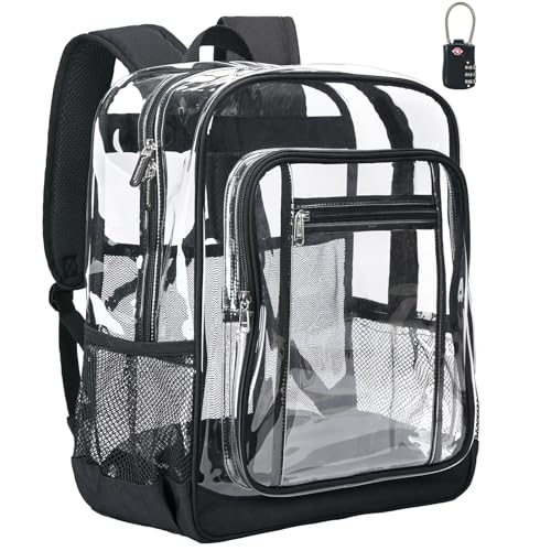 Vorspack Clear Backpack Heavy Duty - Extra Large Clear Backpacks with TSA Lock Transparent See Through Bookbag for School, Work, College, Travel - Black - color: Black, size: Large
