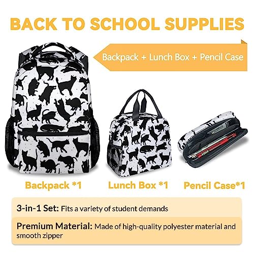 Cat Backpack with Lunch Box and Pencil Case, 16 Inch Cat Theme Bookbag with Adjustable Straps, Durable, Lightweight, Large Capacity, School Backpack for Girls Women - color: Color-3-2