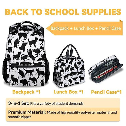 Cat Backpack with Lunch Box and Pencil Case, 16 Inch Cat Theme Bookbag with Adjustable Straps, Durable, Lightweight, Large Capacity, School Backpack for Girls Women - color: Color-3-2