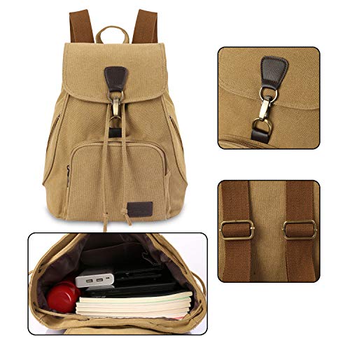Small Canvas Backpack Purse for Women Casual Travel Daypack Khaki - color: Khaki