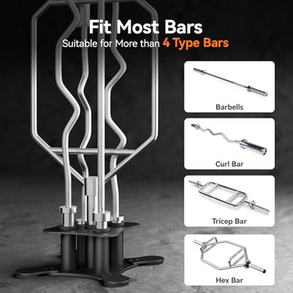 Vertical Barbell Storage Rack - 5-Bar Barbell Holder Floor Stand, 2-Inch Olympic/Curl Bar Compatible, with Protective Sleeve Inserts, Organizer for Home & Garage Gym