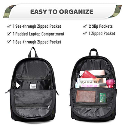 VASCHY School Backpack, Water Resistant Lightweight Casual Backpack for Men Women with Padded Laptop Sleeve Black & Camo - color: Black & Camo