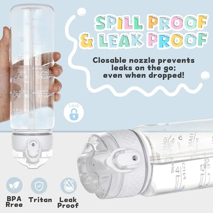 OLDLEY 17oz Kids Water Bottle, Tritan BPA-Free, Leakproof Flip Straw Lid, Motivational Time Marker, Carry Strap, Reusable Clear Water Bottle for Boys & Girls,Clear - color: Clear, style: 17 Ounces