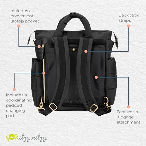 Itzy Ritzy Dream Convertible Diaper Bag Tote Backpack - Baby Diaper Bag with 14 Pockets, Changing Pad & More (Midnight Black) - color: Midnight Black