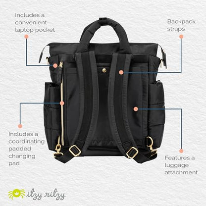 Itzy Ritzy Dream Convertible Diaper Bag Tote Backpack - Baby Diaper Bag with 14 Pockets, Changing Pad & More (Midnight Black) - color: Midnight Black