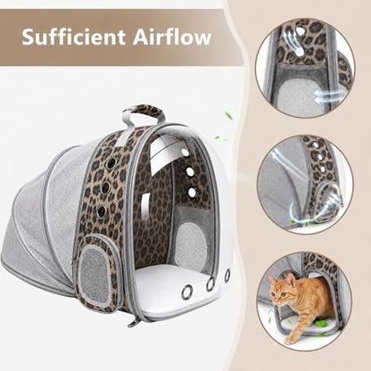 Expandable Cat Carrier Backpack with Bubble Window, Animal Print - color: Leopard Print