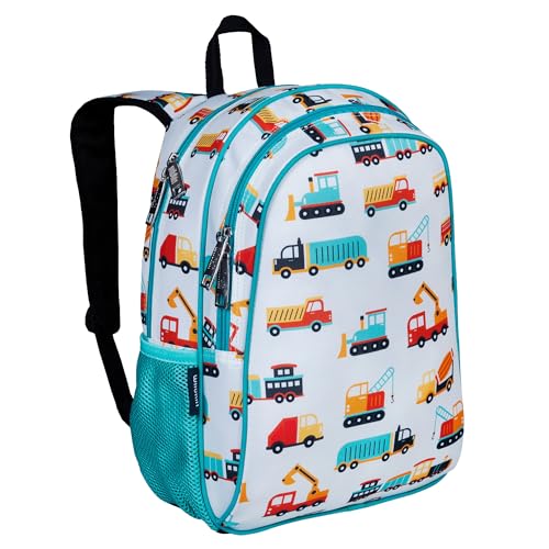 Wildkin 15 Inch Backpack for Boys/Girls, Modern Construction | Ages 5-10, padded straps, side water bottle pocket, coordinates with matching Wildkin lunch box and water bottle. - color: Modern Construction