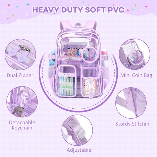 Clear Backpacks for Stadium Events Heavy Duty Clear Bookbag for School Girls Transparent Back Pack, Purple - color: Purple