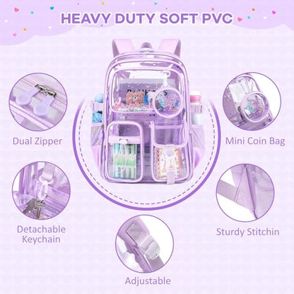 Clear Backpacks for Stadium Events Heavy Duty Clear Bookbag for School Girls Transparent Back Pack, Purple - color: Purple