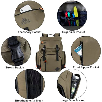 Kelty Hiking Backpacks 23 L Canvas Travel Laptop Backpack for Men Women, 18" Business Work Rucksack College Computer Bag (Olive Travel Pack)