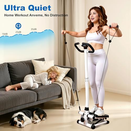 Steppers for Exercise at Home, Mini Stepper with Resistance Bands, Hydraulic Fitness Stepper with LCD Monitor, 360LBS Weight Capacity Portable Stair Stepper for Small Spaces - size: Large