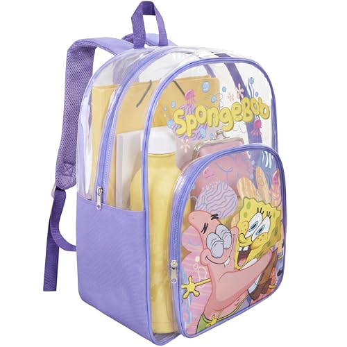 Get Trend SpongeBob SquarePants Girls Clear Backpack, 17 inch Transparent School Bookbag, See Through Travel Bag with Straps, Gifts for Girls (Multicolor SpongeBob) - color: Multicolor Spongebob