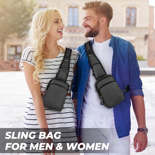 Anti-Theft Crossbody Sling Bag, RFID Blocking, Zipper Lock, Small - color: Grey
