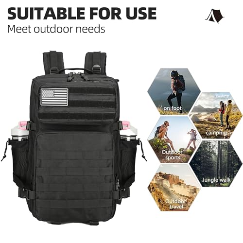 Military 45L Tactical Assault Backpack 3 day assault pack with Molle Waterproof backpack Rucksack for Tactical Backpacks - color: Black
