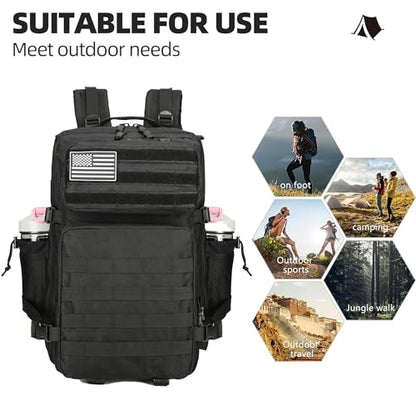 Military 45L Tactical Assault Backpack 3 day assault pack with Molle Waterproof backpack Rucksack for Tactical Backpacks - color: Black