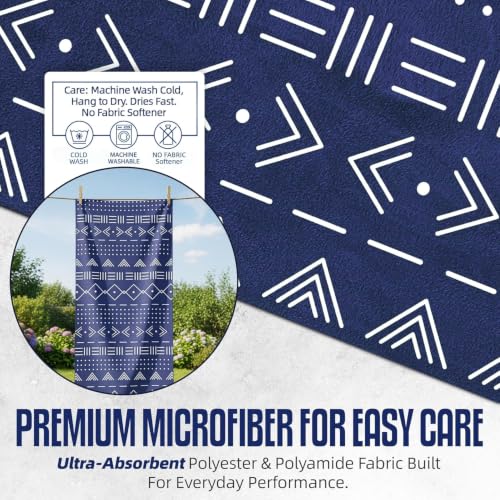 CHEEKY WINX Hooded Microfiber Gym Towel – Highly Absorbent Car Seat Towel with Carry Bag – Double-Sided Sweat Towel, Reversible, Quick Dry & Sand-Resistant Fabric, Aztech Blue, 130 x 60cm - color: Aztec Blue