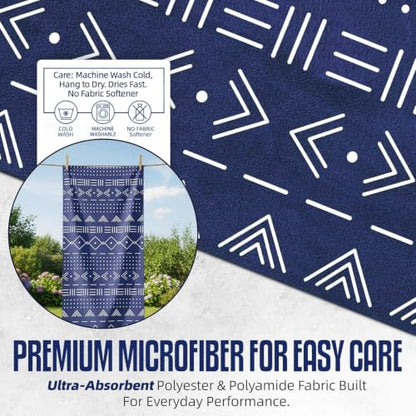 CHEEKY WINX Hooded Microfiber Gym Towel – Highly Absorbent Car Seat Towel with Carry Bag – Double-Sided Sweat Towel, Reversible, Quick Dry & Sand-Resistant Fabric, Aztech Blue, 130 x 60cm - color: Aztec Blue